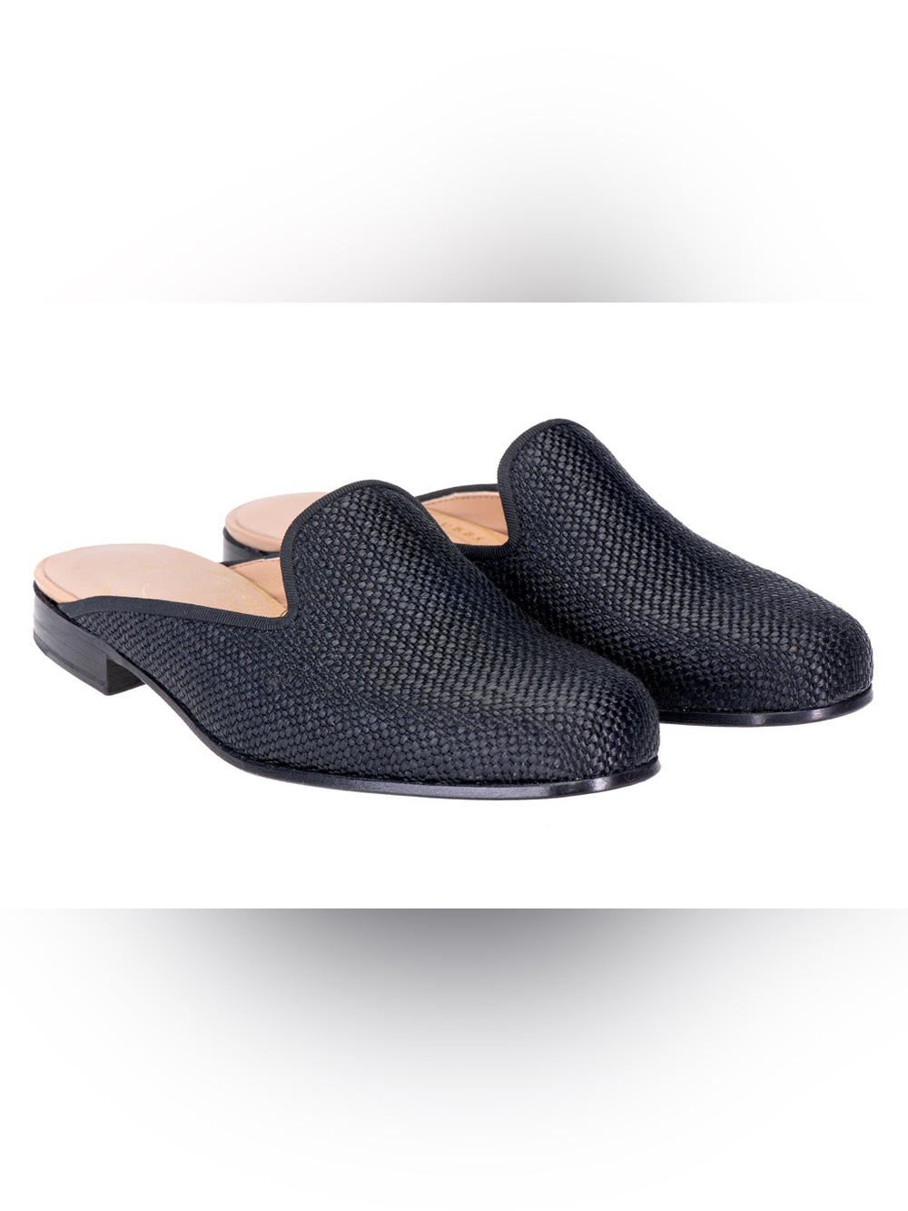Stubbs & Wootton Palm Beach Black Raffia Mules | Size 7